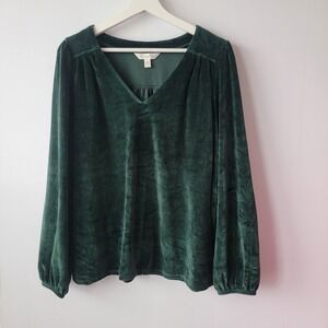 Garnet hill women's insley Velour Knit Blouse size L V-neck Holiday Relaxed fit
